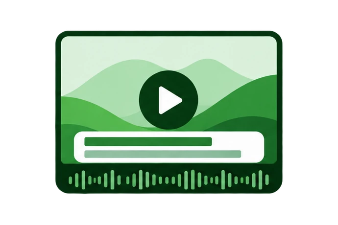 字幕の帯と音声の波形が入った動画の絵